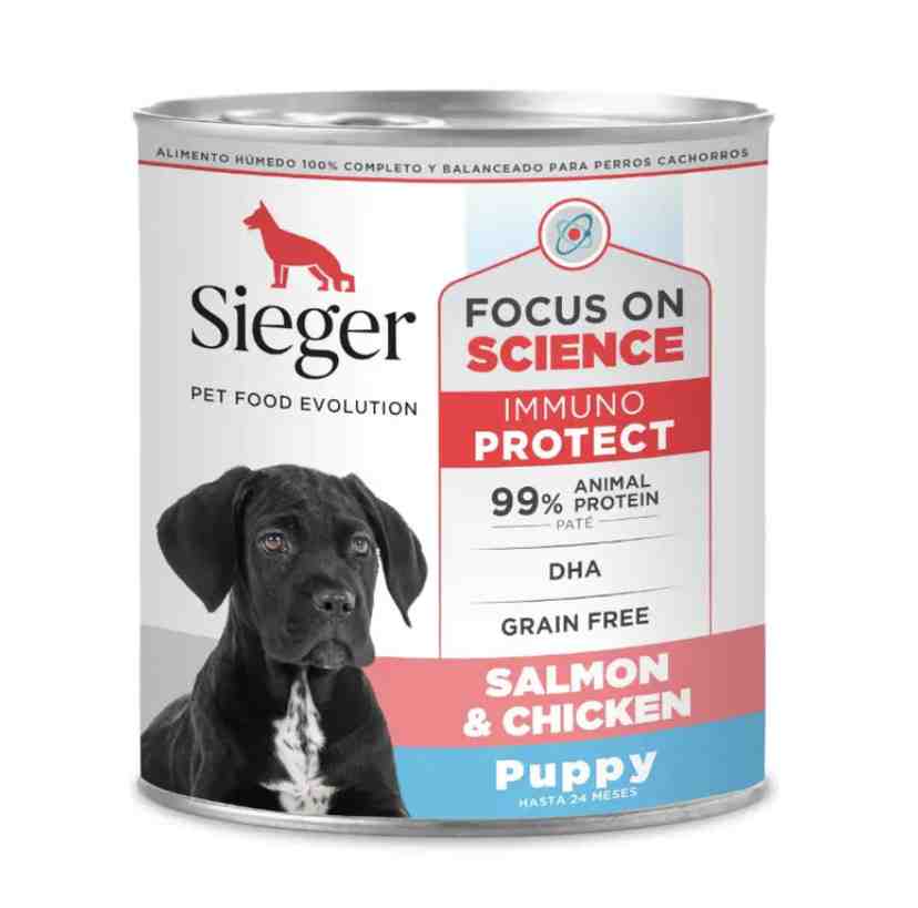 LATA SIEGER CACHORRO SALMON Y POLLO X 340 GR
